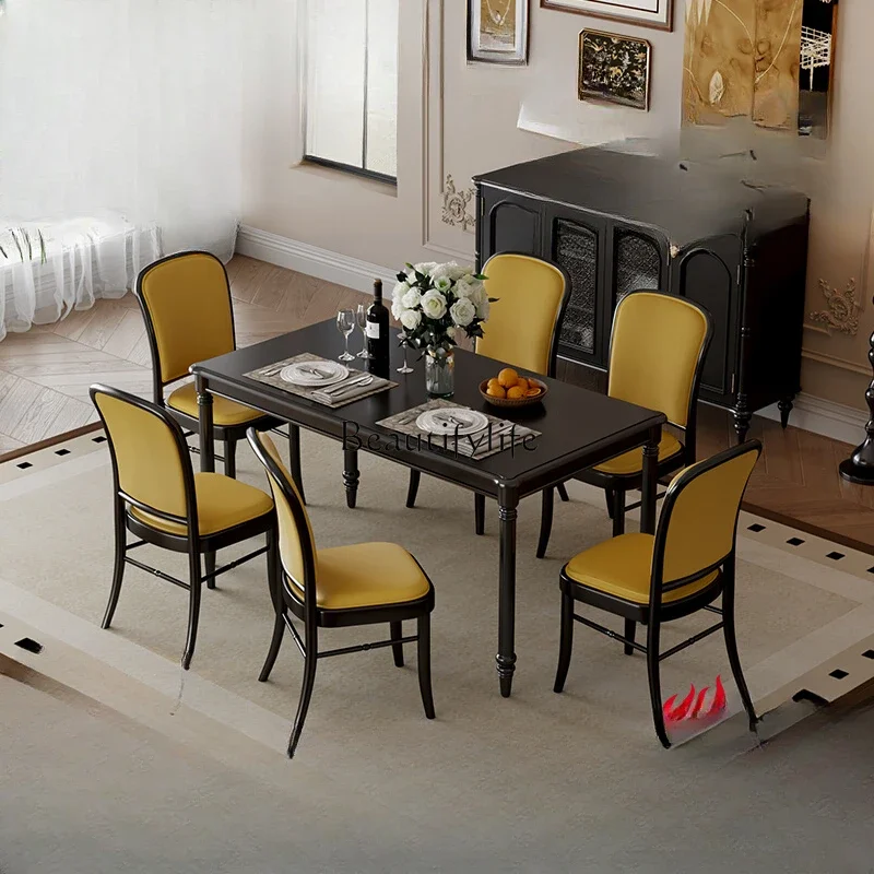 

American retro solid wood dining table French light luxury black living room household square