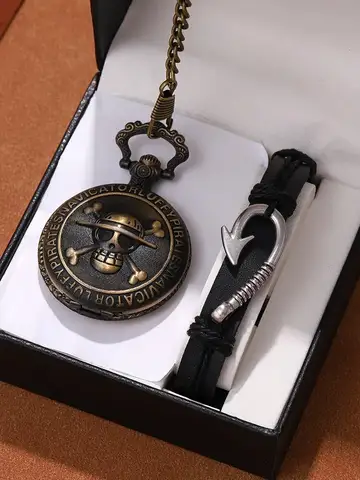 Montre de Poche à Quartz avec Collier et Pendentif pour Homme, Horloge Vintage, Double Couteau, Cadeau Rétro, Punk, Capitaine, 7,5