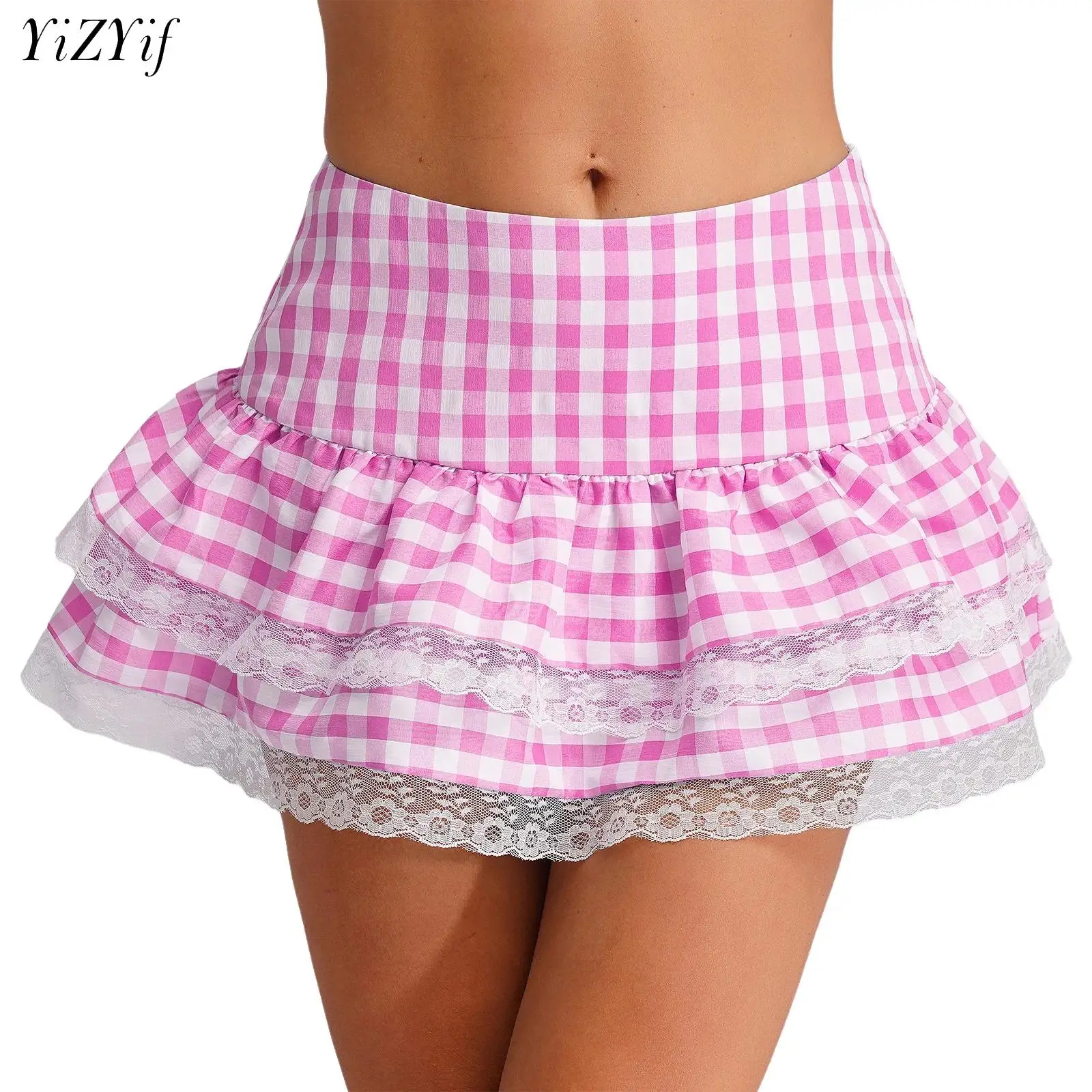 Pink Skirt Japanese College Style Youth Girl Plaid Skirt Female High Waist Slim Lolita Cosplay Y2k Skirt Goth Skirt