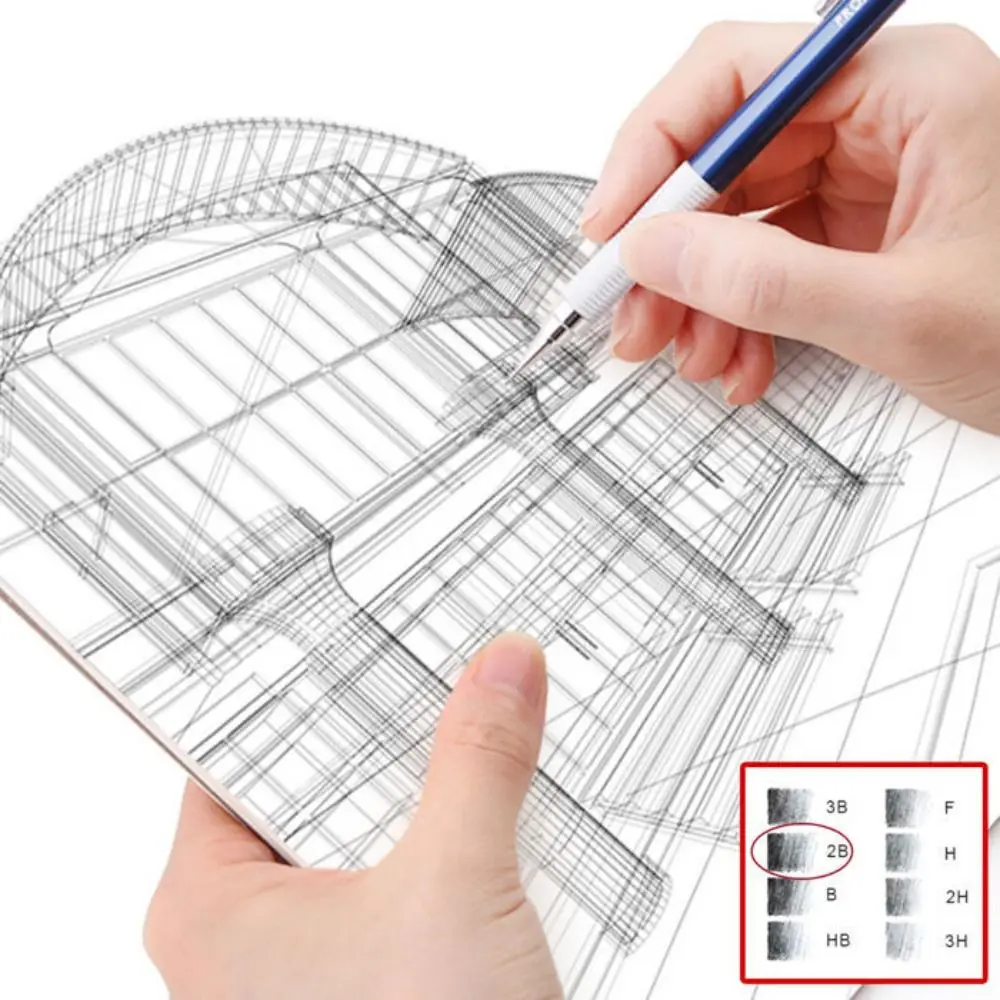 Pensil mekanis 1000 buah/boks, perlengkapan menggambar sketsa seni, isi ulang pensil otomatis dapat diganti panjang 0.5/0.7/0.9 2B 60mm