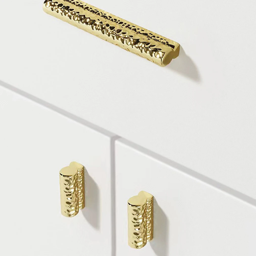Furniture Handles Modern Hammered Shiny Gold Cupboard Wardrobe Dresser Shoe Box Drawer Cabinet Knobs door handle