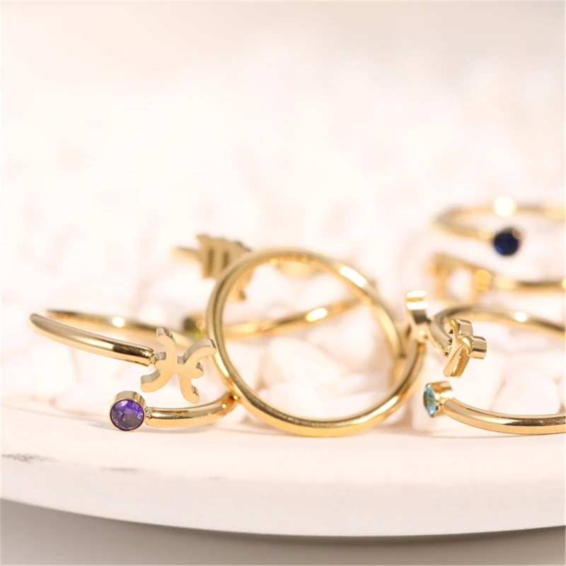 Unique Zircon Constellations Open Rings Elegant Stackable Rings Fashion Adjustable Finger Rings Jewelry for Women Girls