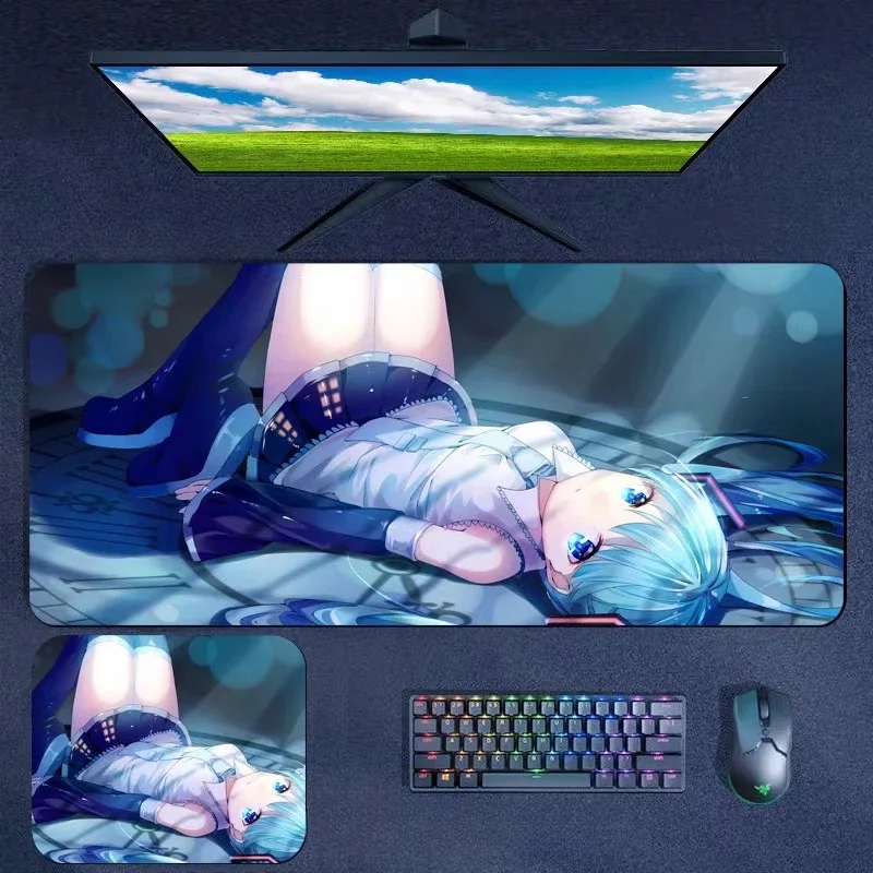 900X450MM Anime Cute Second Dimensional Game Boys and Girls E-sports Special Computer Table Mat Hatsune Miku Leather Mouse Pad