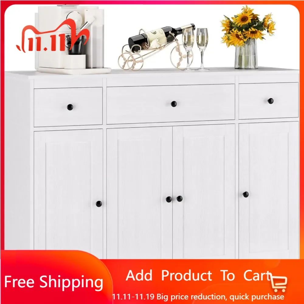 Cabinet Sideboard Storage Cabinet with Drawers & Doors Modern Coffee Bar Cabinet, Wood Accent Cabinet for Kitchen Cupboard