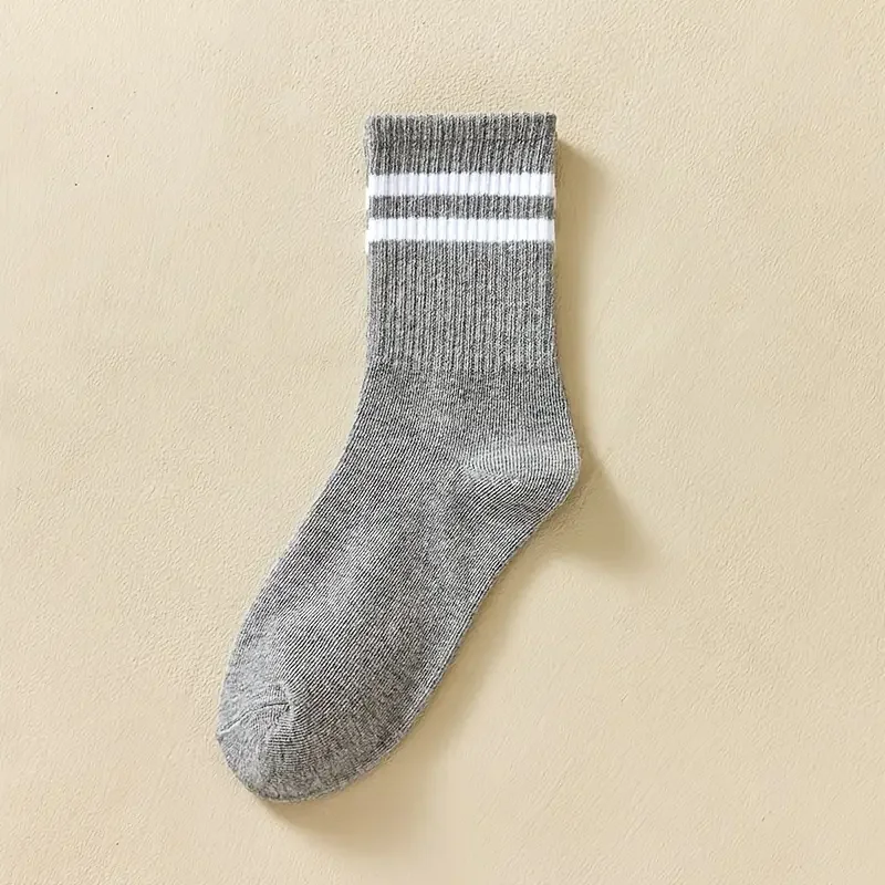 6 Pairs Men\'s Socks Spring Autumn Simple Casual Black White Striped Socks Breathable Mid Tube Sock High-quality Round Neck Socks