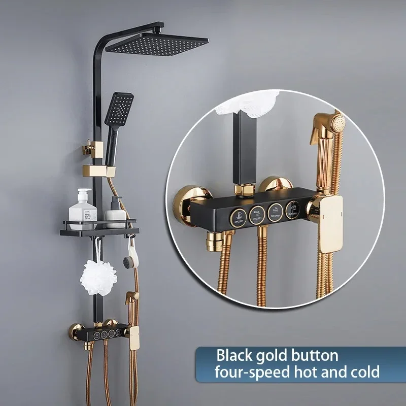 All copper pressurized black thermostatic shower panel mixing valve shower nozzle