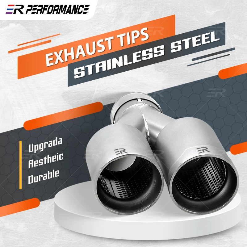 1Pcs ER Double Matte Stainless Steel Car Muffler Tip V Type Exhaust Tip System Pipe Universal Exhaust Tip Nozzle Car Decoration