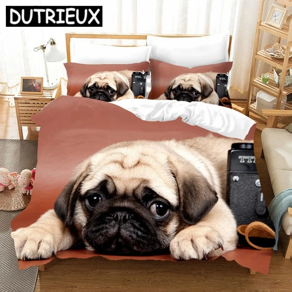 

Cute Pugs 3D Duvet Cover King Size Animal Dog Printed Black White Quilt Cover Pillowcase Set Custom Bed Linen Kids Bedding Set