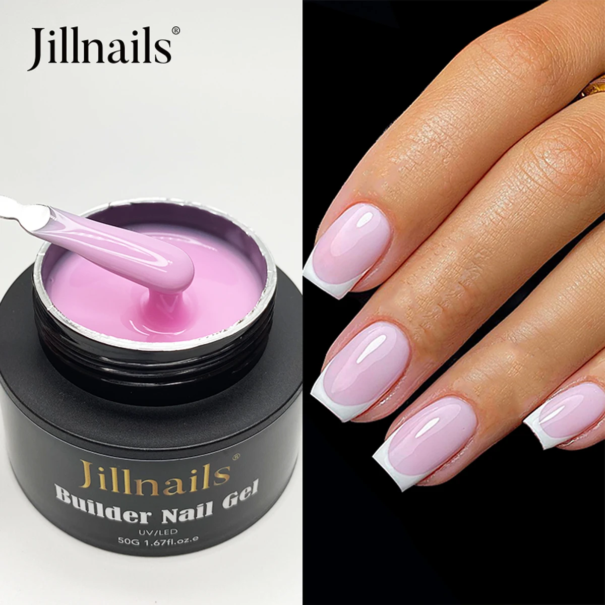 Jillnails Self Leveling Builder Hard Gel for Nails Extension 50g Medium Natural Clear Milky Pink French White Nail