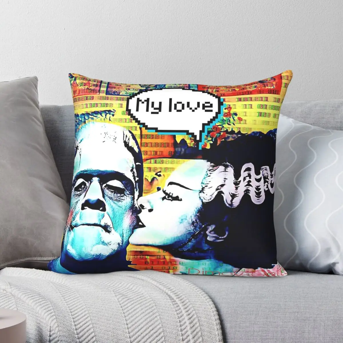 Bride Of Frankenstein Love Square Pillowcase Polyester Linen Velvet Creative Decor Throw Pillow Case Sofa Seater Cushion Cover