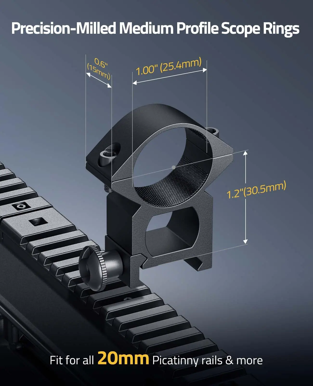 

1 inch Scope Rings Optics Riflescope Mount 2 Pieces Medium Profile Lightweight for Picatinny Rails Aluminum