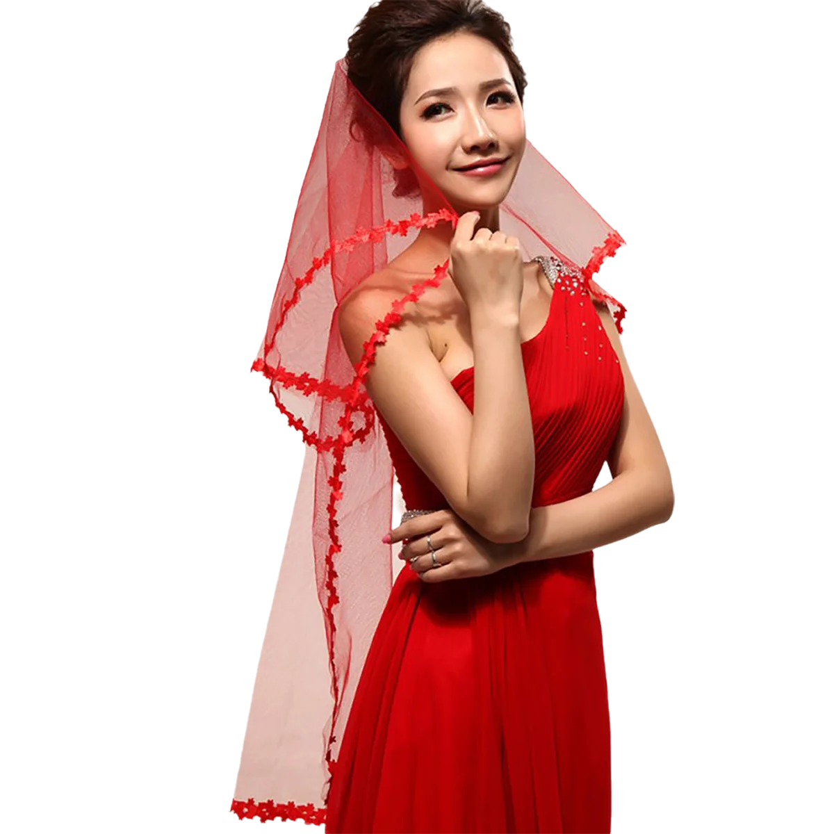 

1 Tier Short Lace Wedding Red Bridal Veil (NO COMB)