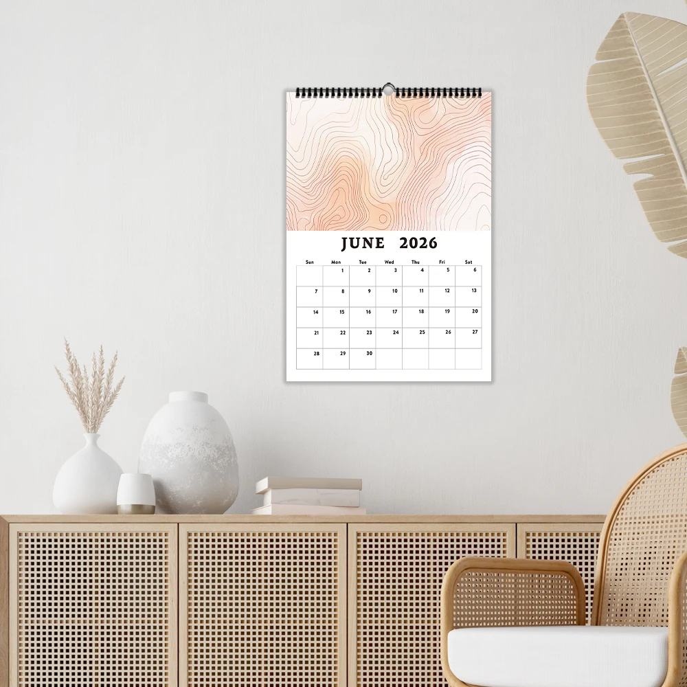 1 قطعة 2026 تقويم الحائط ، مشهد تصميم هندسي تجريدي ، خطة شهرية 12 شهرًا ، هدية مثالية لأعياد الميلاد وعيد الميلاد ورأس السنة الجديدة