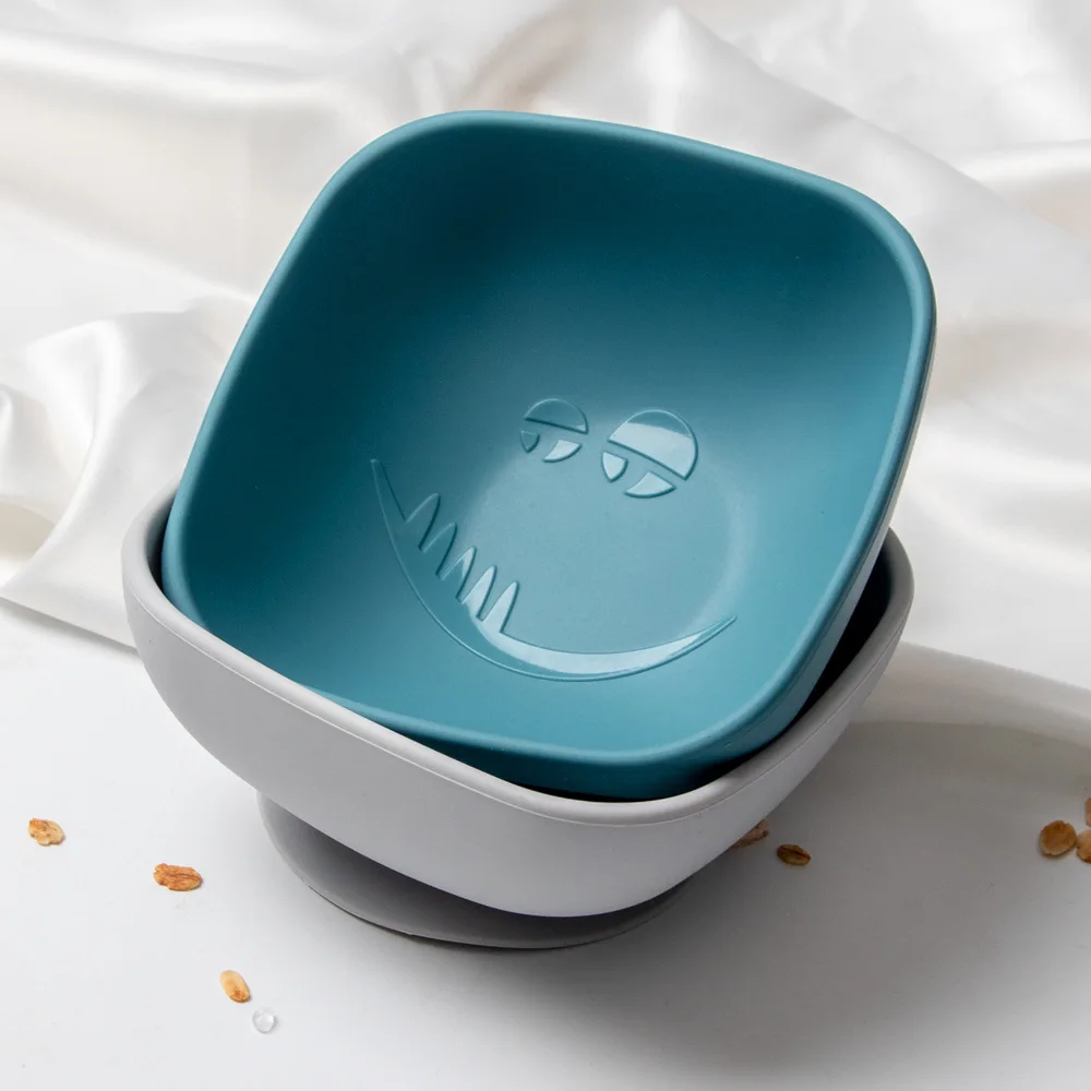 

European Portable Tableware Square Integrated Children's Silicone Food Supplement Non-slip Suction Cup Baby Plate Feeding Bowl