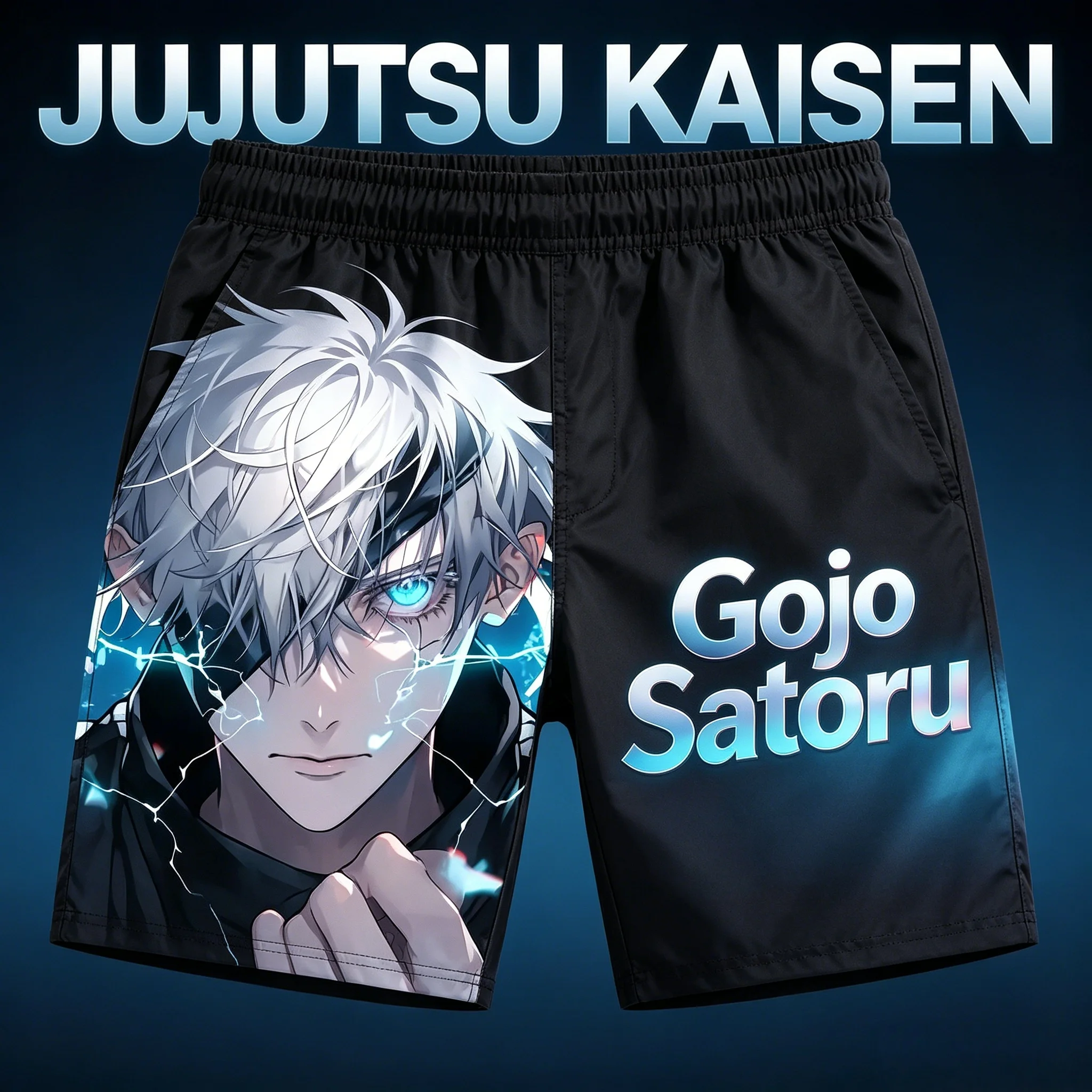 2026 Summer Jujutsu Kaisen Gojo Satoru All Over Print Quick Dry Sports Shorts, Lightning Effect Anime Character Graphic Shorts