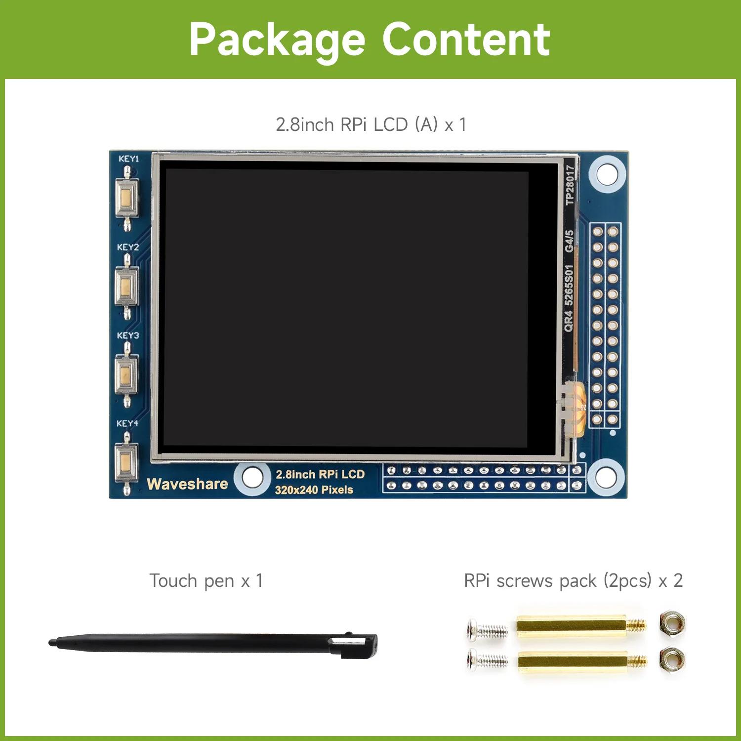 

Waveshare 2.8inch RPi LCD (A) 320*240 Resistive Touch Screen TFT LCD with SPI Interface Designed for All Raspberry Pi