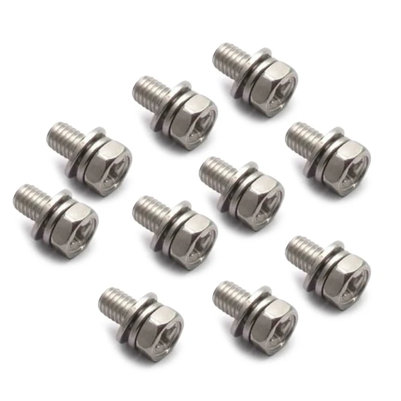 

10pcs/Set Silver Stainless Steel M6x12 Scooter Battery Terminal Bolt Hexagonal Screw