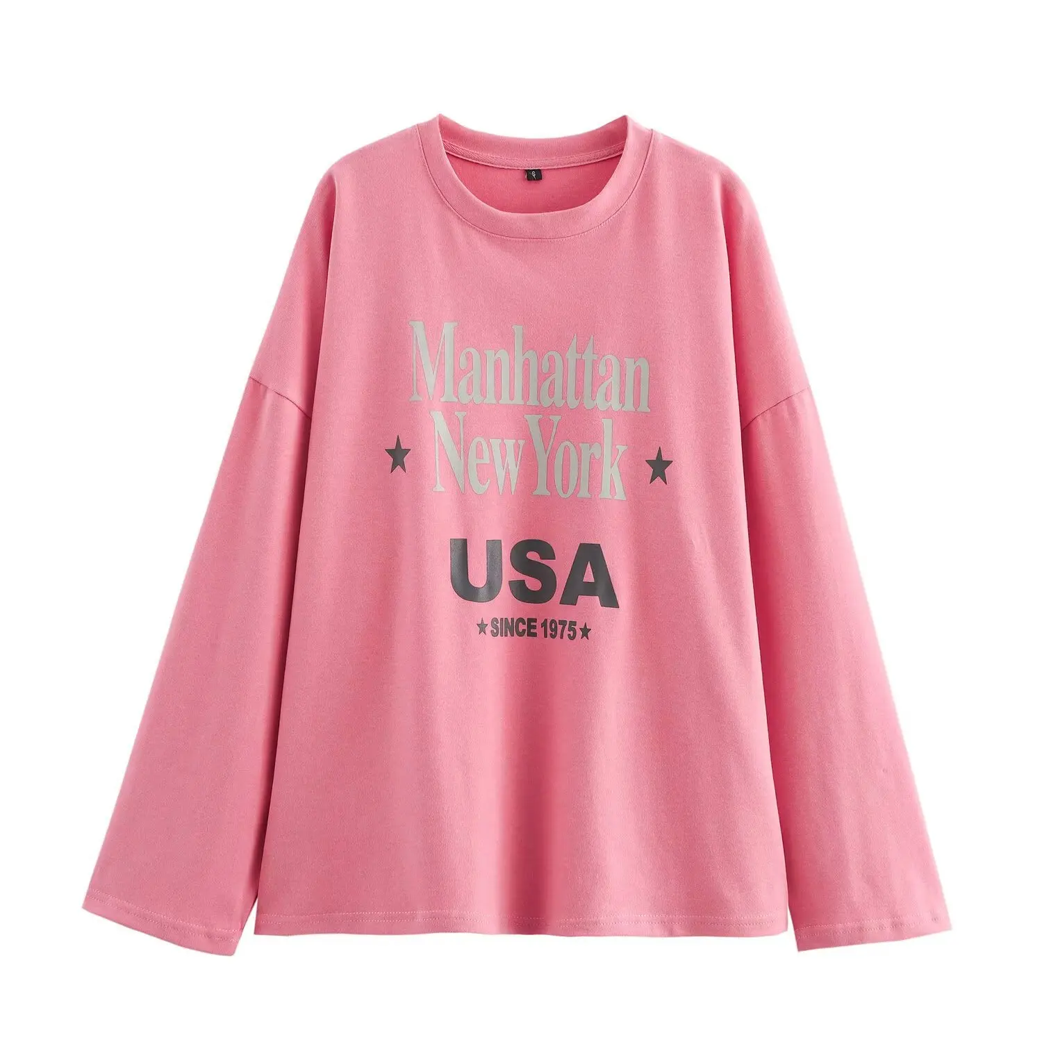 

Women's Letter Printed T-shirt Round Neck Long Sleeve Chest Printed Top Spring and Summer New Casual Versatile Chic Shirt