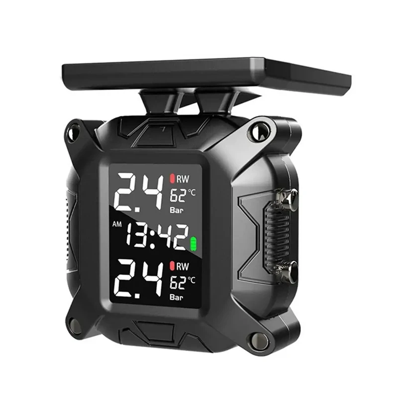 Motorcycle TPMS Solar Power Tire Pressure Monitor Real Time Tire Pressure Monitoring System Temperature Sensor Durable