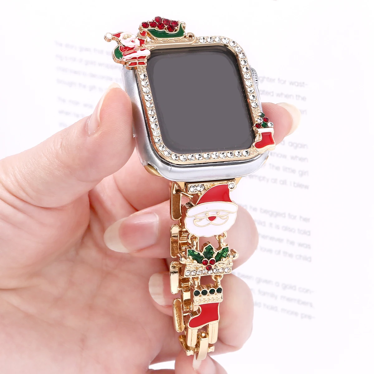 Protective Case for Apple Watch Case 9/8/7 41mm 45mm Christmas Bling Rhinestone Women Bumper Frame Cover iWatch Series 40/44mm