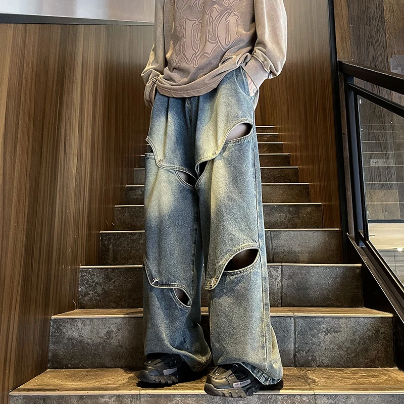 

Street Style Tie Dye Design Ripped Denim Jeans Men's Women's Feng Shui Wash Retro High Street Slimming Versatile Pants