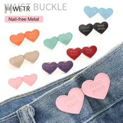 2Pcs Heart Shaped Adjustable Jean Button Waist Buckle Snap Pants Buckle Extender Replacement Jeans Button Attacher Pins