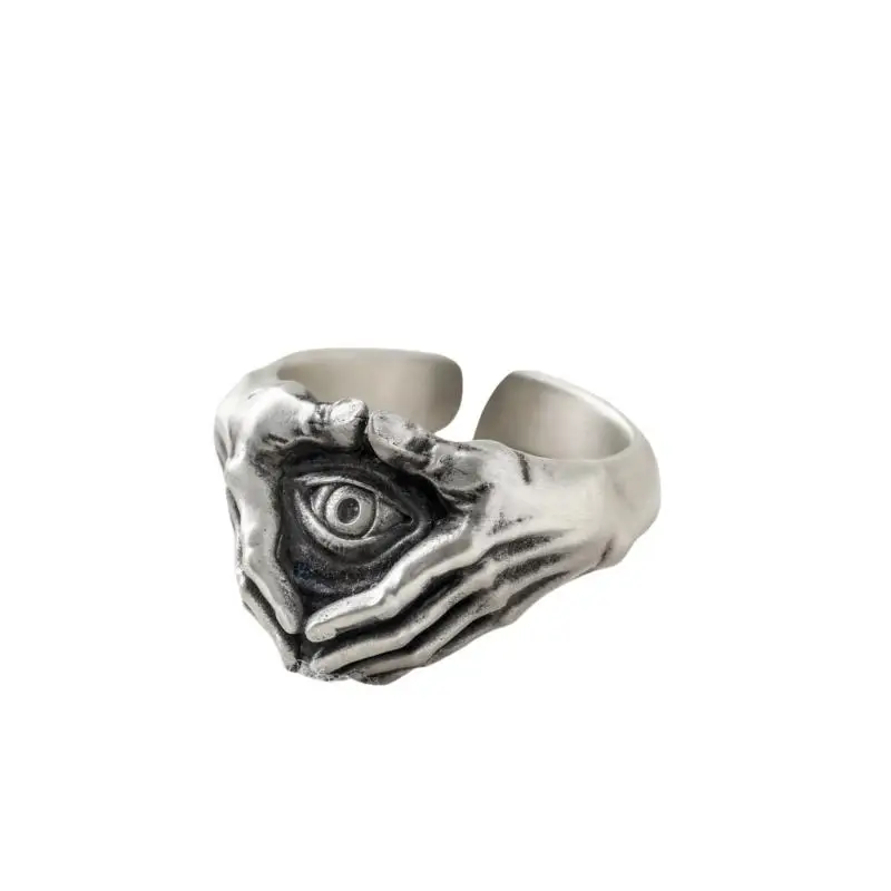 Retro Persönlichkeitsring mit Augen- und Handmotiv für Männer und Frauen, Gothic Offener Ring, Schmuckzubehör, Geschenk – Detail 6