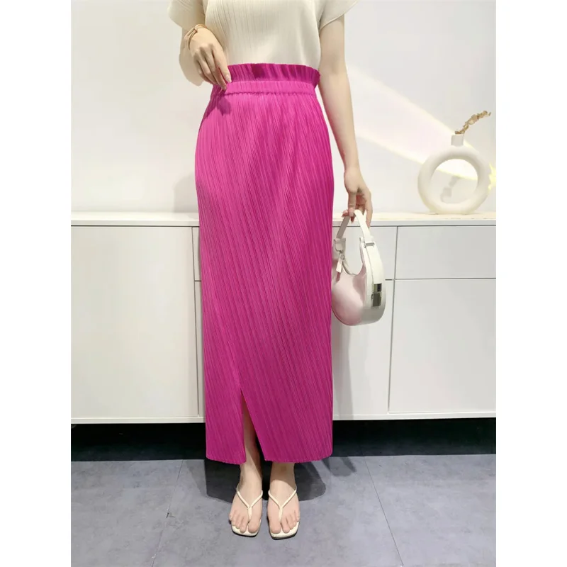 Miyake Pleated Women's Long Half Skirt Summer 2023 Temperament Slim Pleated High Waist Open Niche Design