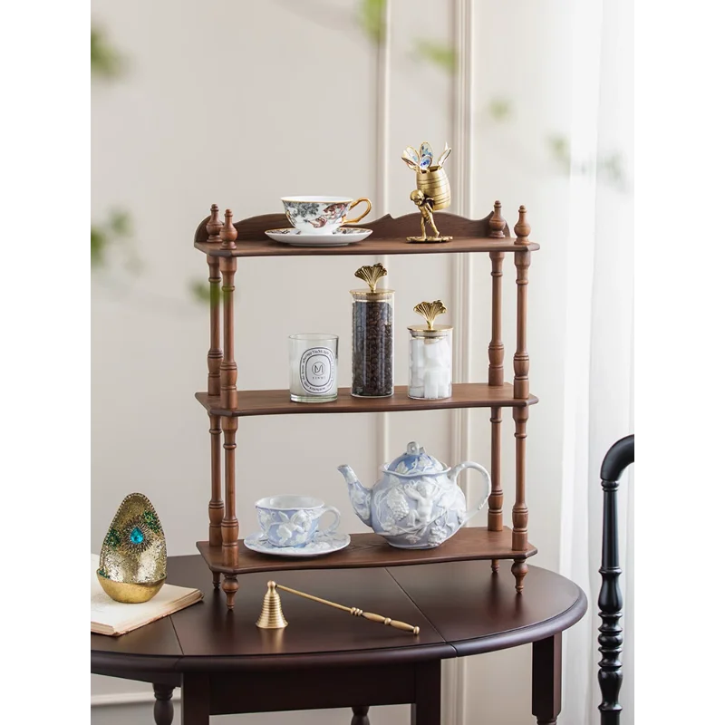 

Retro desktop cup multi-layer storage rack decorative corner living room floor flower stand medieval display rack