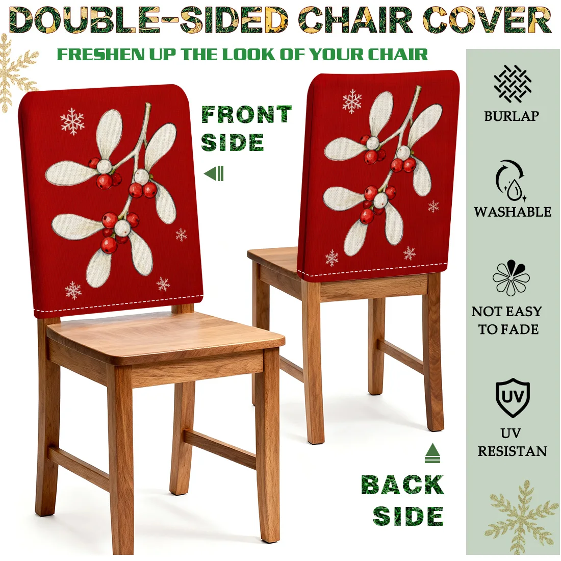 Christmas Snowflakes Candle Chair Cover Slipcovers Set of 2/4/6 100% Polyester Dining Room Office Banquet Chair Protective Cover