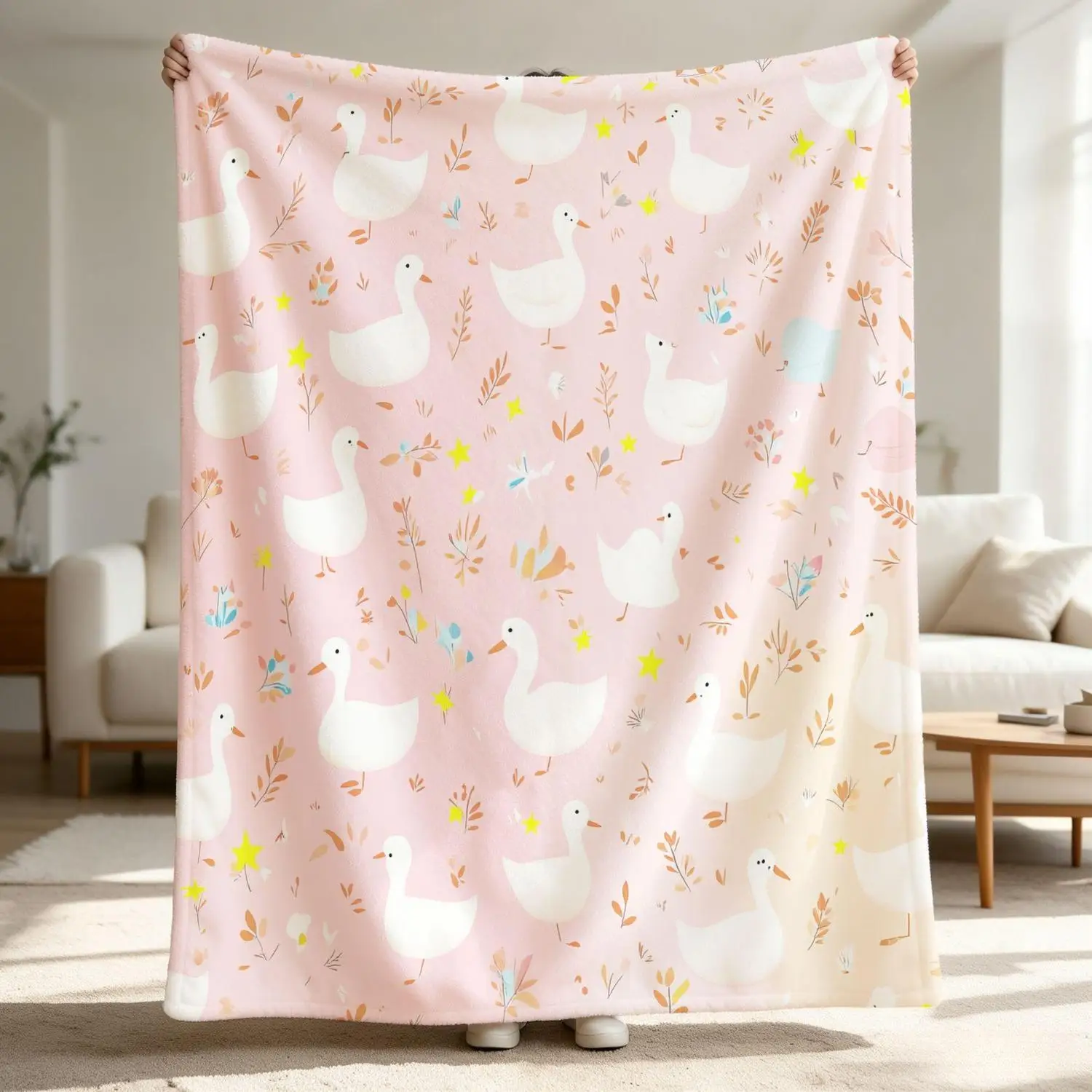 [Flannel Blanket] Duckling Floral Pattern Blanket, Soft and Comfortable, Suitable for Decoration, Also a Gift for Animal Lovers, Country-Style Bedding.