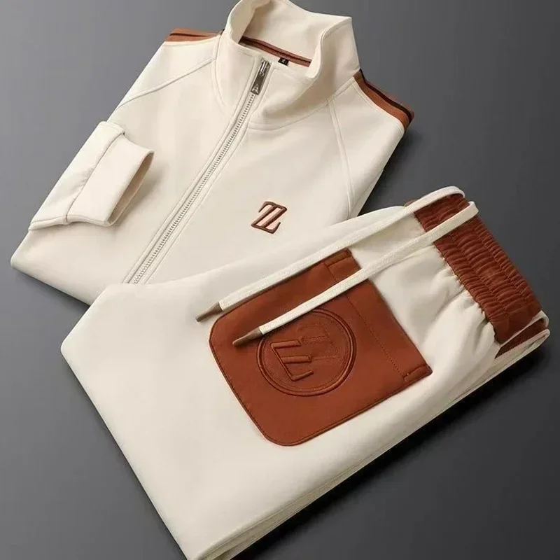 Men's autumn new style stand up collar casual sports suit, trendy and fashionable sports suit, loose long sleeved suit