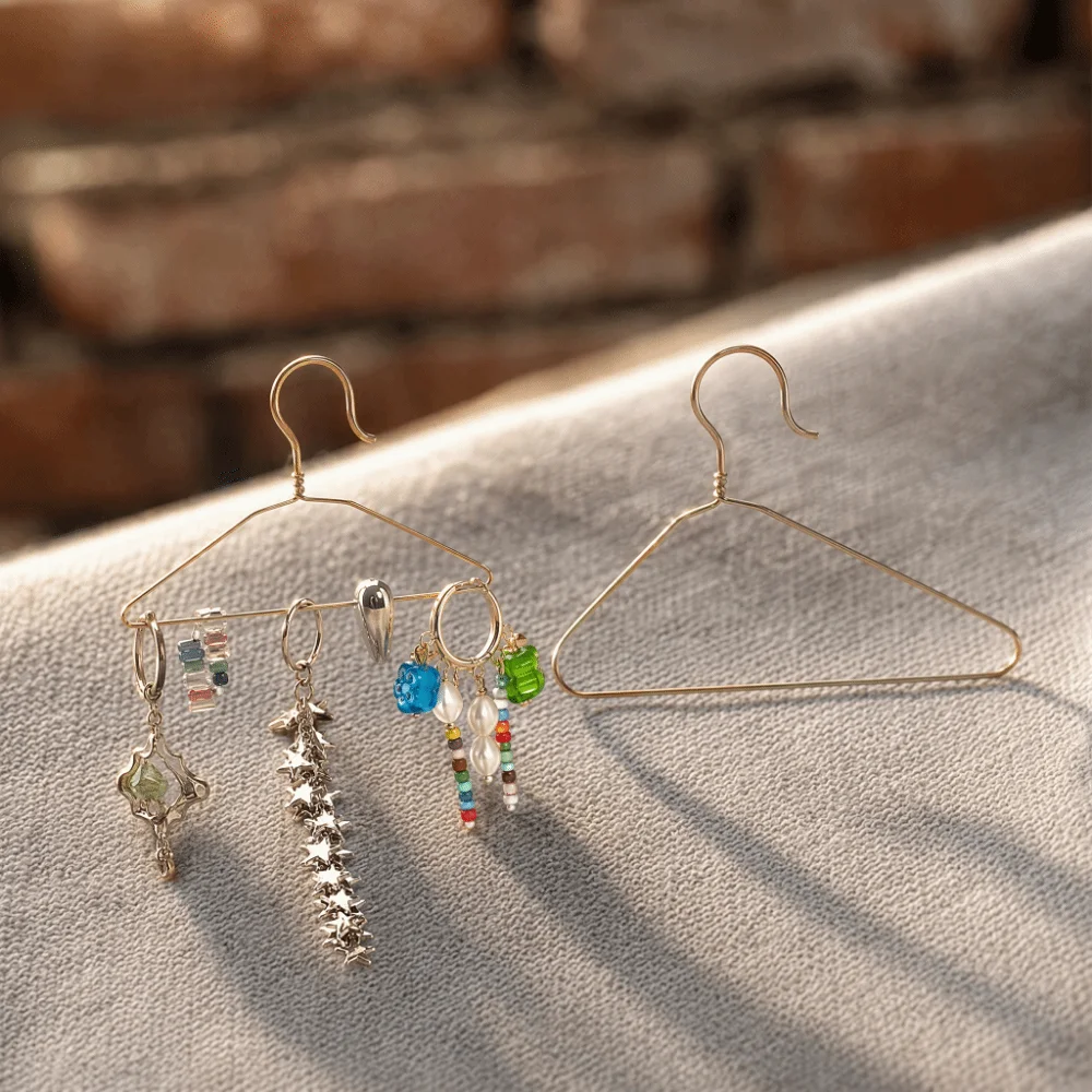 Creative Hanger Earrings Dangle Minimalist Hanger Shape Dangle Stud Earrings Handmade Unique Drop Studs Earring Daily Wear