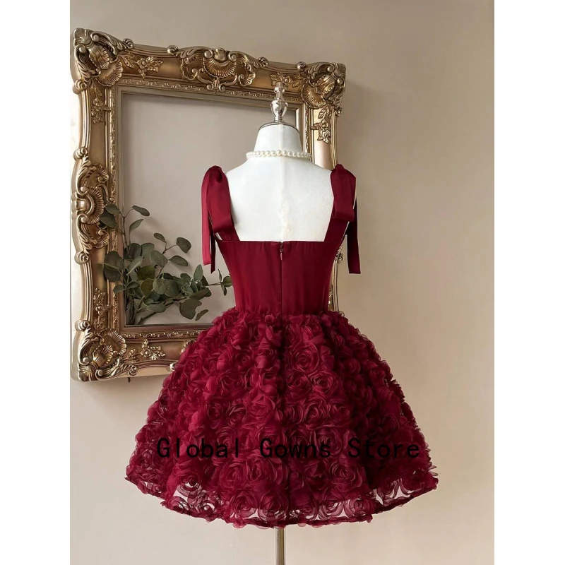 

Customized Sweetheart Prom Dresses 3D Rose Flowers Lace Spaghetti Graduación Party Dress A-Line Homecoming Dress платье вечернее