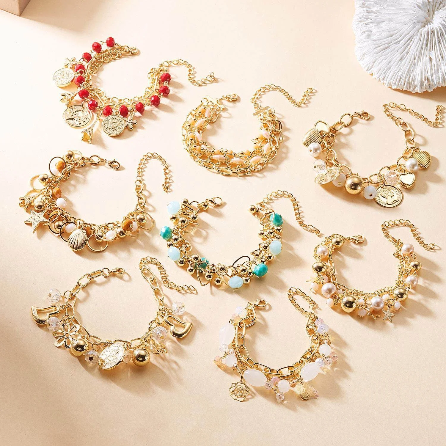 

Ретро-браслет с жемчугом и кристаллами, многослойный, с подвесками в форме сердца и шариков, модное мужское украшение для осени