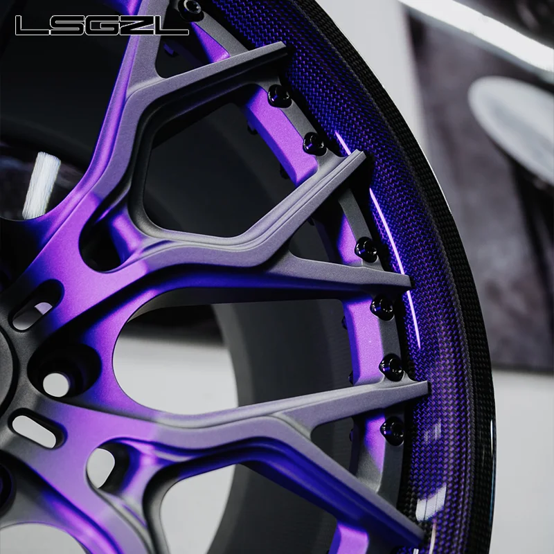 LSGZL 2-piece Grey Rim Carbon Fiber Wheels for Mercedes C8 Ferrari Concave Alloy Rim 16-26 Inch  Car Wheel 16