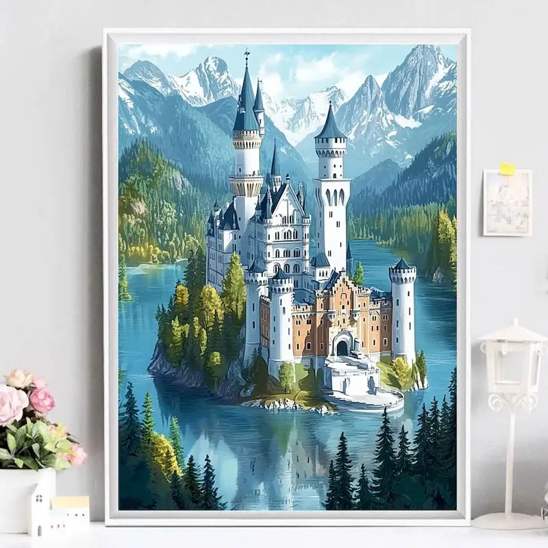 لوحة المناظر الطبيعية 5Ddiy، اللوحة الماسية، زخرفة الجدران، هدية العيد