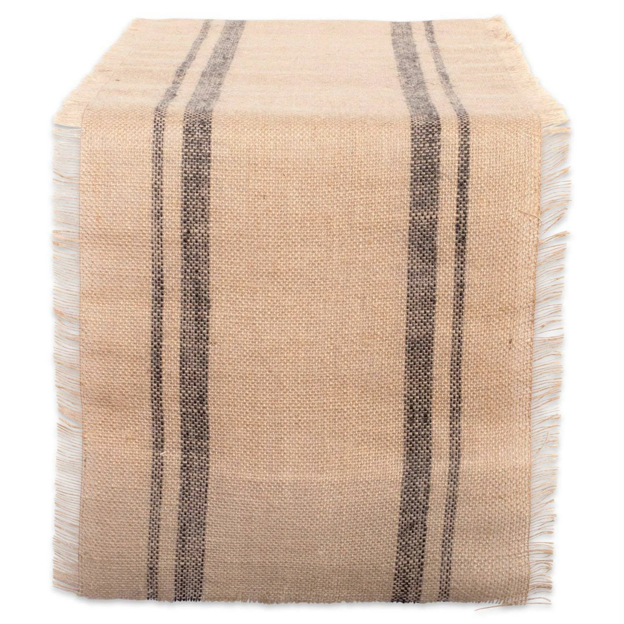 Light Blue Striped Jute Burlap Table Runner With Double Border For Dining Table Decor And Easy Spot Cleaning