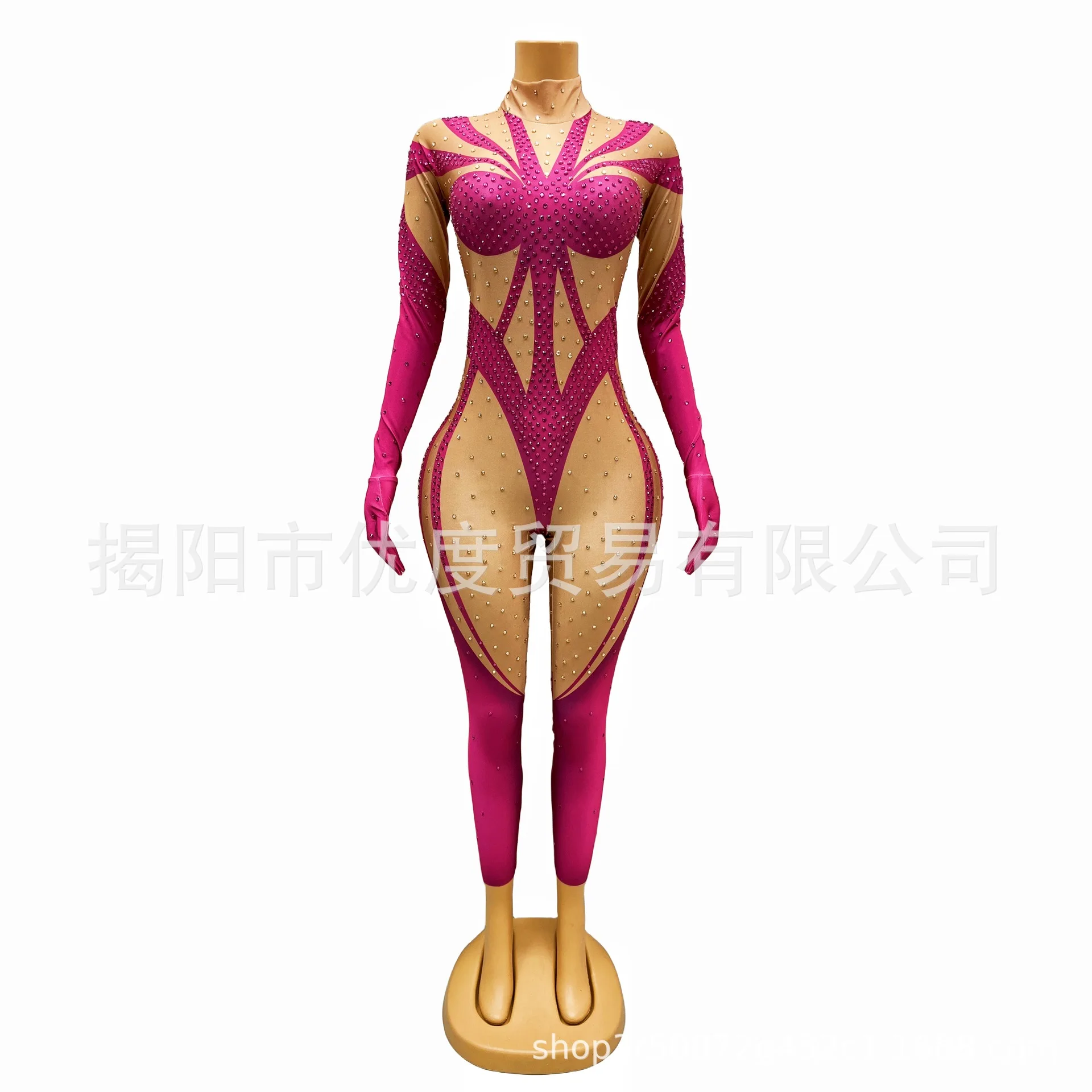 Glam Rhinestone Jumpsuit Shiny Stage Suit On Party Suit Shiny Dress Mosquito Fairy Ball Gown Vestido De Festas Performance Dress