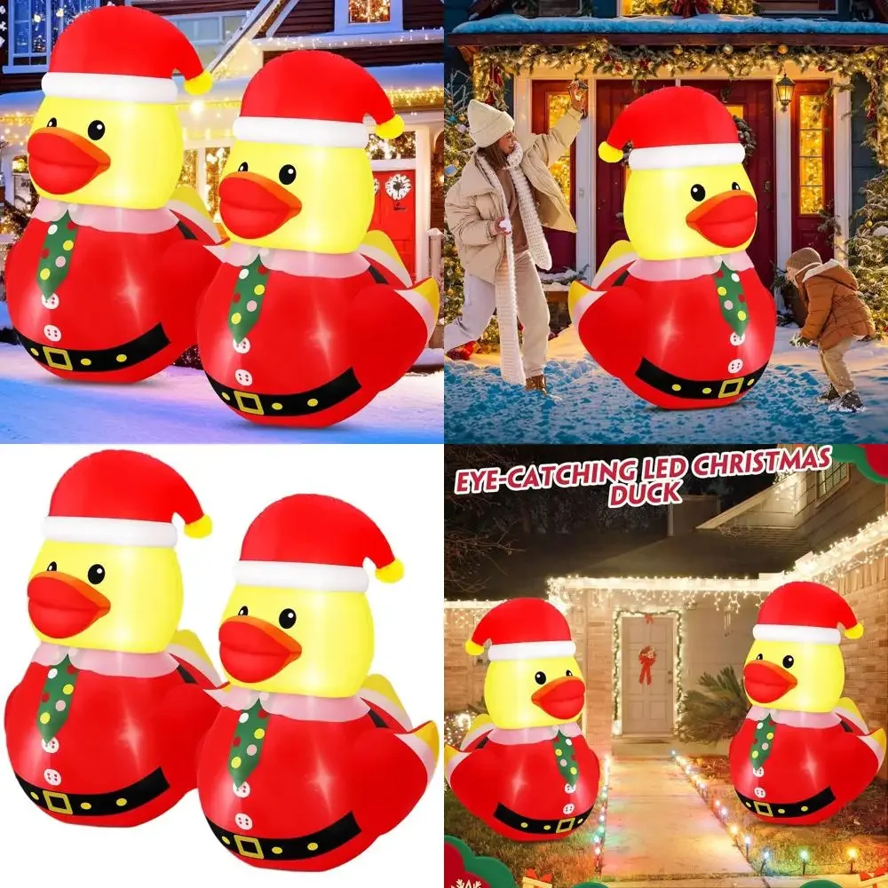 

Гигантская рождественская надувная утка длиной 5 футов со светодиодной подсветкой, шляпой Санта-Клауса и рождественским костюмом для газона, сада и развлечения в помещении
