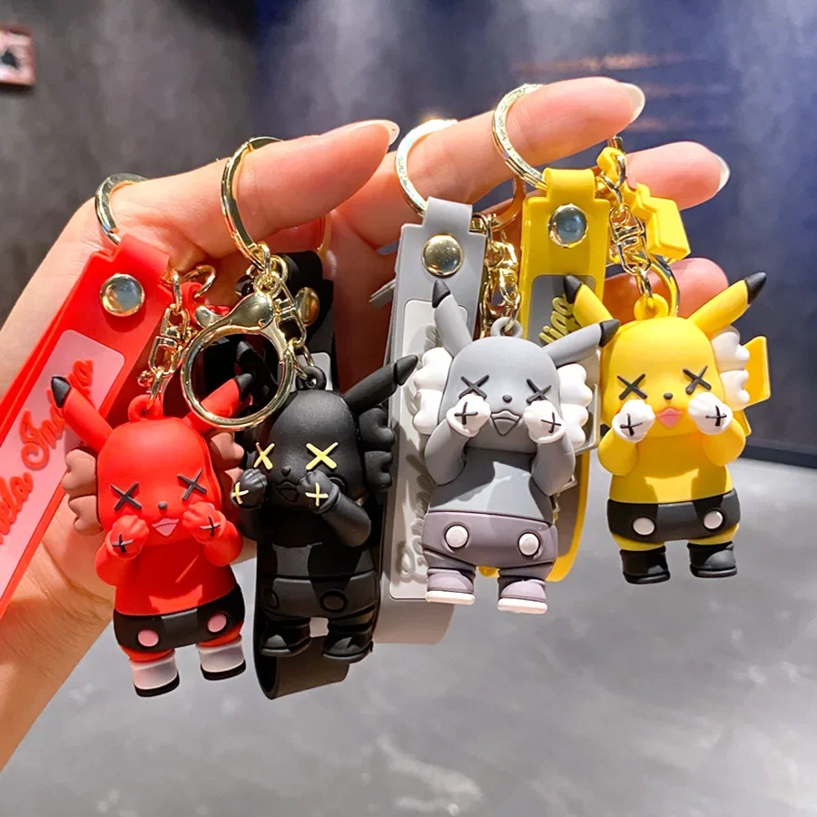 New Creative Cartoon Cute Pokemon Pikachu Eevee Keychain  Fashion Bag Keyring Couple Pendant Accessories Toy Small Gift