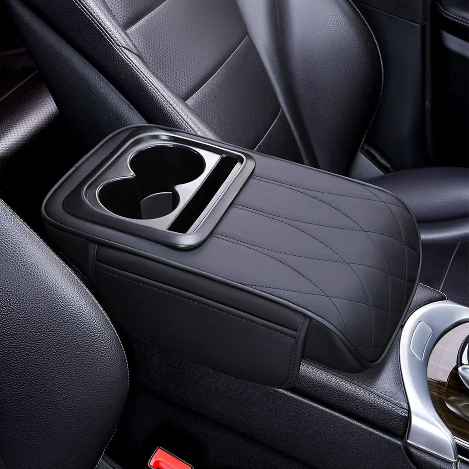 وسادة مسند ذراع السيارة مع حاملين أكواب من جلد البولي يوريثان لوحدة التحكم المركزية ووسادة مسند الذراع وسادة تلقائية غطاء وسادة مرتفعة عالمي #2
