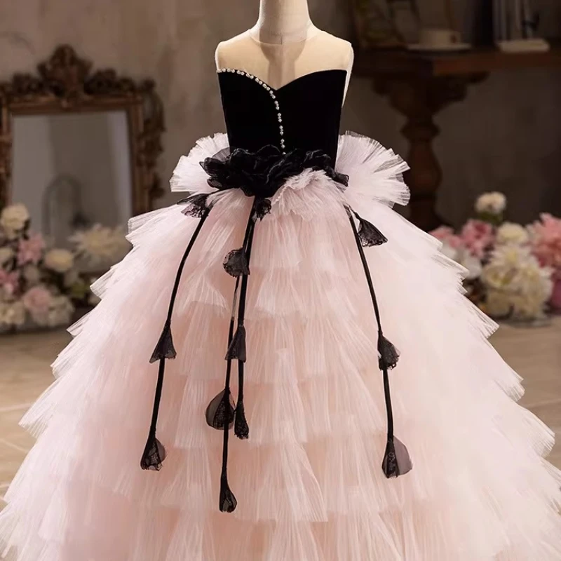 

2026 свадебное платье с цветочным узором для девочек, детское платье принцессы для ведущего дня рождения, вечернее платье для фортепиано, торжественная вечеринка, праздничная вечерняя одежда