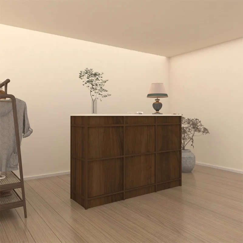 #￥Modern Small Square Solid Wood Office Reception Desk Cashier Counter Nail Hair Beauty Salons Restaurants Simple Shop Design