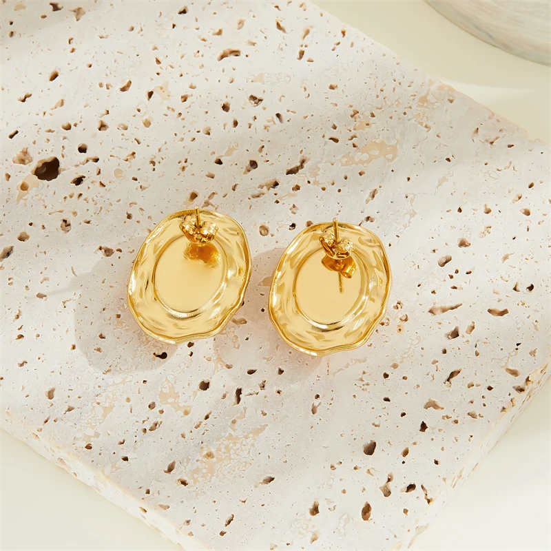 أقراط مرصعة بشكل بيضاوي غير منتظم للنساء ، فولاذ مقاوم للصدأ 316 لتر ، طراز فرنسي قديم ، لؤلؤ مُدمج ، مجوهرات راقية ، موضة جديدة ، #6