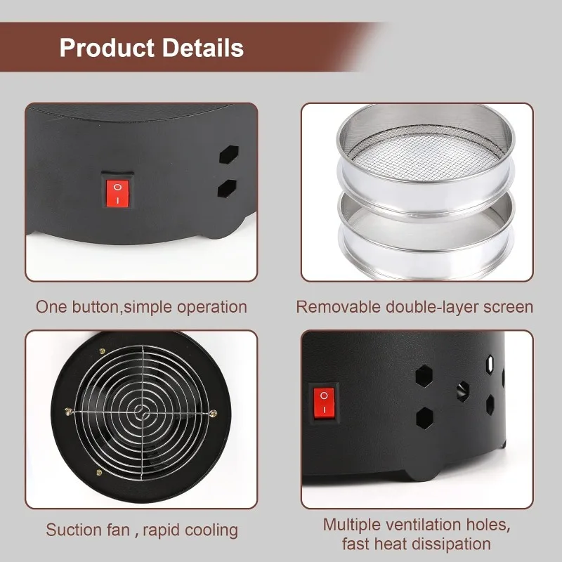 Coffee Bean cooler, Electric Coffee Roasting Cooling Machine, High Capacity 500G, Double layer Collect Coffee Chaff (500g Black)
