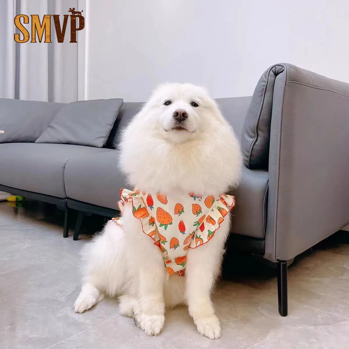 

Одежда для собак средних и крупных пород: весенне-летние милые дышащие платья-принцессы с бантиками и рукавами-крылышками в клубничном стиле