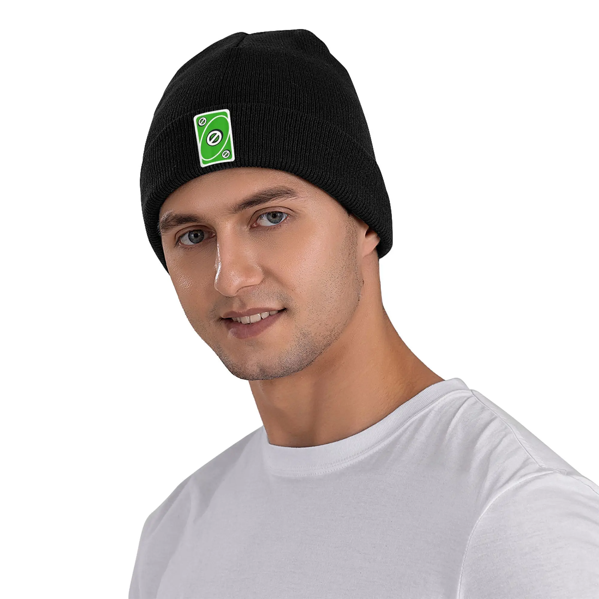 U-UNO-O Green Skip Card Knitted Hat Beanie Winter Hat Warm Unisex Street Board Games Caps for Men Women Gift