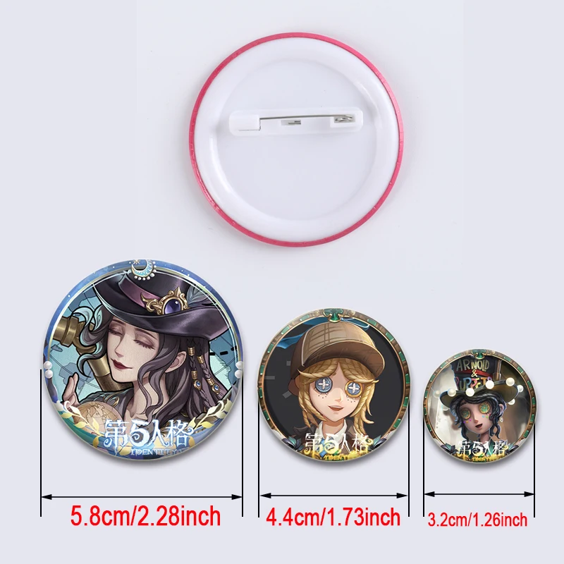 Round Cartoon Brooches Identity V Tinplate Pins for Backpack Cothes Accessories Anime Collection Badge Decoration Handmade Gift