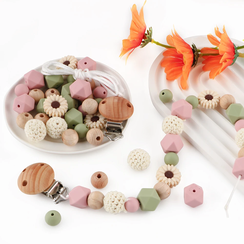 Sunrony Neues Silikon-Gänseblümchen/Polyeder/Buche, runder Clip/runder Perlen-Set für Schmuck, DIY, Armband, Halskette, Schlüsselanhänger, Stift-Zubehör